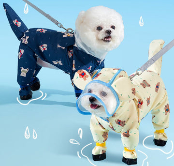 Four Seasons Dog Outdoor Waterproof All-inclusive Korean Cute Bear With Foot Traction Raincoat Small and Medium Dog Pet Raincoat