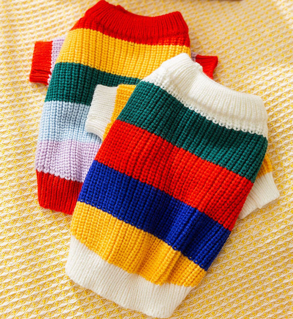 Cat autumn and winter simple rainbow striped sweater hairless cat warm pullover sweater pet clothes