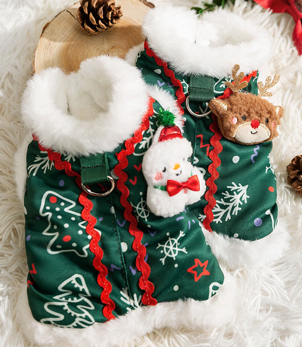 Gato Otoño e Invierno Chaleco de alce de Navidad pequeño muñeco de nieve abrigo de algodón ropa de Gato de lana gruesa