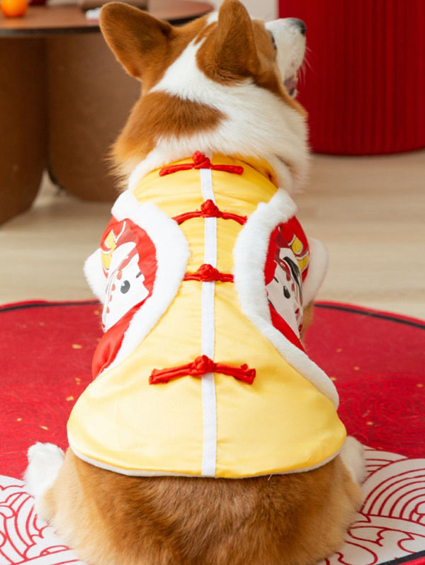 Herbst- und Winter-Corgi-Neujahrs-Tang-Anzug für kleine und mittelgroße Hunde, Dackel, zwei Fuß warmer Baumwollmantel, Bank-Hundehaustier-Hundekleidung