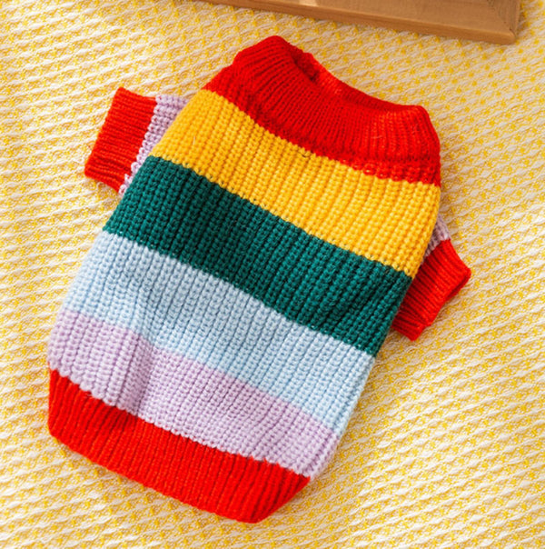 Cat autumn and winter simple rainbow striped sweater hairless cat warm pullover sweater pet clothes