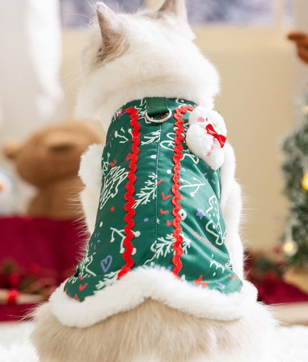 Cat autumn and winter Christmas elk vest little snowman cotton coat thick fleece pet cat clothes