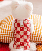 Autumn and winter dog small and medium-sized dog festive New Year plaid two-legged cotton coat warm thick pet clothes