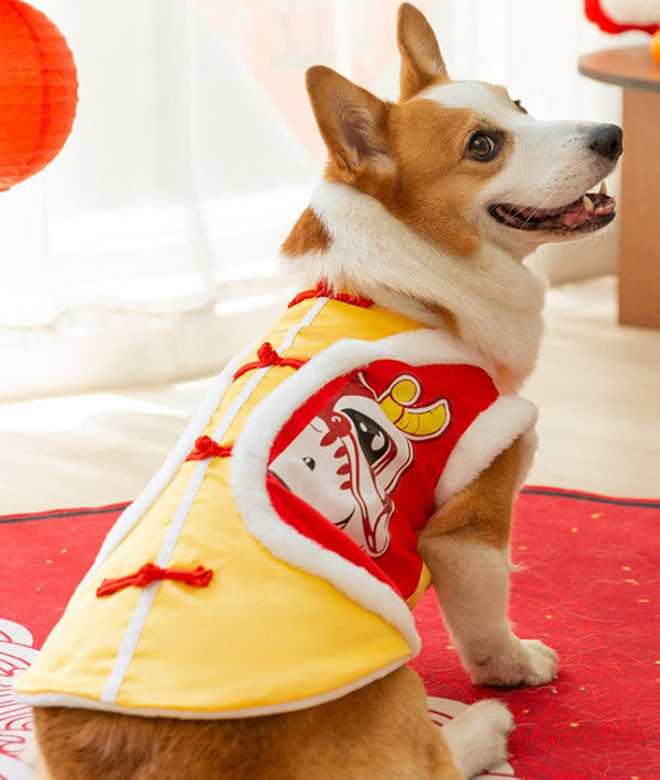 Herbst- und Winter-Corgi-Neujahrs-Tang-Anzug für kleine und mittelgroße Hunde, Dackel, zwei Fuß warmer Baumwollmantel, Bank-Hundehaustier-Hundekleidung