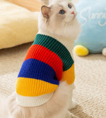 Cat autumn and winter simple rainbow striped sweater hairless cat warm pullover sweater pet clothes