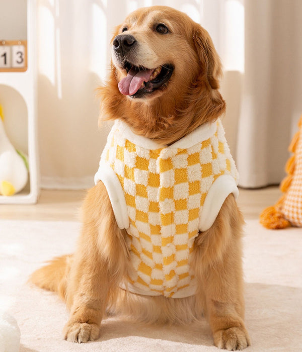 Autumn and winter dog checkerboard English embroidered large dog fleece coat medium and large dog golden retriever Satsuma pet clothes