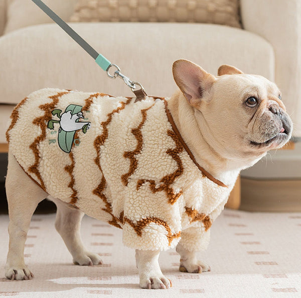 Otoño e Invierno Bulldog Francés cálido ondulado rayas perro gordo abrigo de lana perros pequeños y medianos Bulldog perro bípedo ropa para mascotas