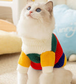 Cat autumn and winter simple rainbow striped sweater hairless cat warm pullover sweater pet clothes