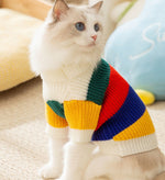 Cat autumn and winter simple rainbow striped sweater hairless cat warm pullover sweater pet clothes