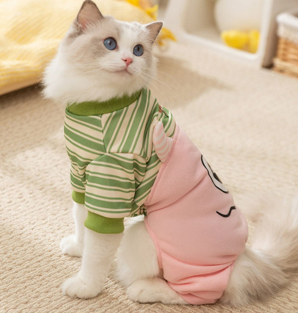 Autumn and winter big-eyed monster striped warm four-legged clothes cat pet clothes