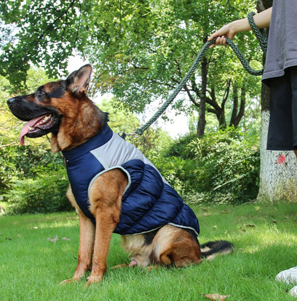 Ropa para perros, chaleco cálido, impermeable y cortavientos para otoño e invierno, abrigo de algodón reflectante de tracción, Shiba Inu Golden Retriever, mediano y grande engrosado