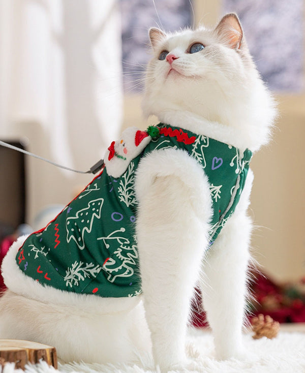 Cat autumn and winter Christmas elk vest little snowman cotton coat thick fleece pet cat clothes