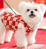 Autumn and winter dog small and medium-sized dog festive New Year plaid two-legged cotton coat warm thick pet clothes