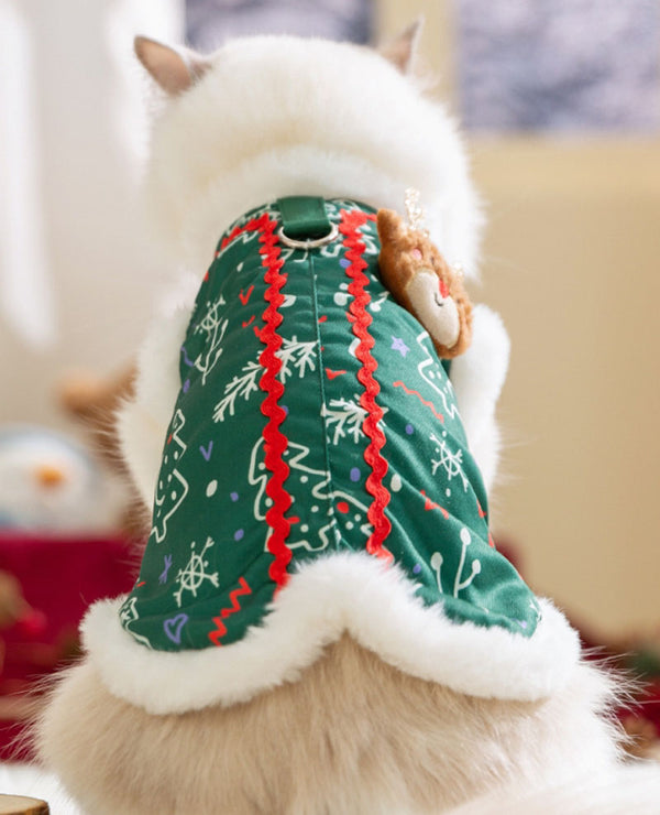 Cat autumn and winter Christmas elk vest little snowman cotton coat thick fleece pet cat clothes