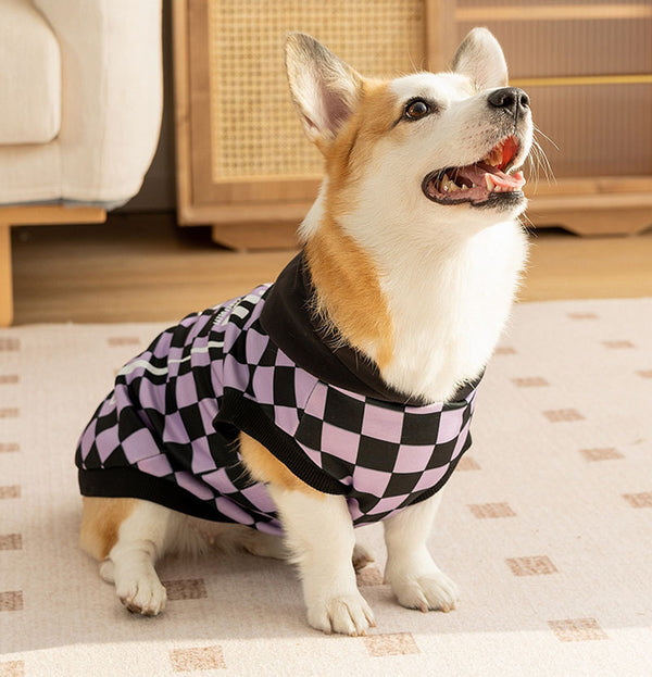 Sweat-shirt à capuche imprimé à carreaux pour chien Corgi, tendance, noir, Cool et chaud, vêtements pour chiens, nouvelle collection automne et hiver