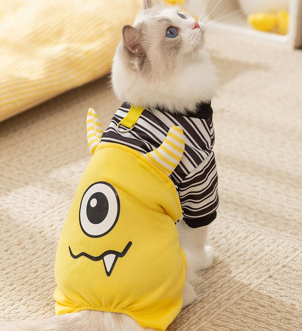 Autumn and winter big-eyed monster striped warm four-legged clothes cat pet clothes