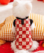 Autumn and winter dog small and medium-sized dog festive New Year plaid two-legged cotton coat warm thick pet clothes