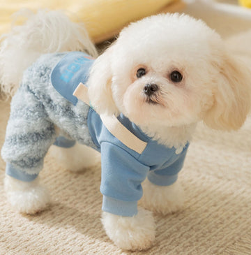 Autumn and winter dog thick warm moon rainbow striped four-legged overalls cat Teddy Bichon pet clothes