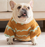 Autumn and winter French bulldog warm wave striped fat dog fleece jacket for small and medium-sized dogs bulldog dog two-legged pet clothes