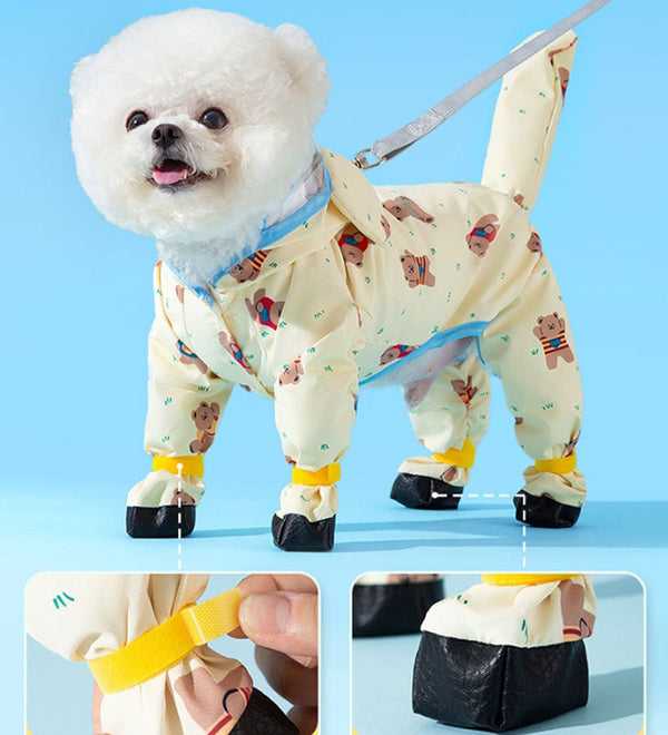 Four Seasons Dog Outdoor Waterproof All-inclusive Korean Cute Bear With Foot Traction Raincoat Small and Medium Dog Pet Raincoat