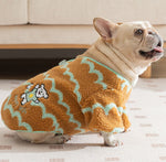 Autumn and winter French bulldog warm wave striped fat dog fleece jacket for small and medium-sized dogs bulldog dog two-legged pet clothes