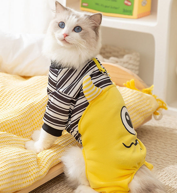 Autumn and winter big-eyed monster striped warm four-legged clothes cat pet clothes