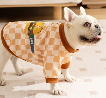 Autumn and winter trendy cool style dog plaid print hamburger French bulldog sweatshirt fat dog pug bulldog pet dog clothes