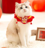 Autumn and winter dog festive fortune-bringing New Year knitted wool collar cat triangle scarf pet dining bib