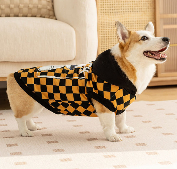 Sweat-shirt à capuche imprimé à carreaux pour chien Corgi, tendance, noir, Cool et chaud, vêtements pour chiens, nouvelle collection automne et hiver