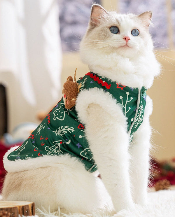 Cat autumn and winter Christmas elk vest little snowman cotton coat thick fleece pet cat clothes