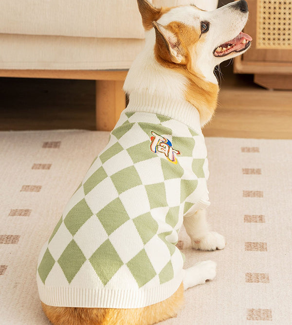 Pull chaud pour chien de petite et moyenne taille, patch damier, corgi, vêtements pour animaux de compagnie, teckel, automne et hiver