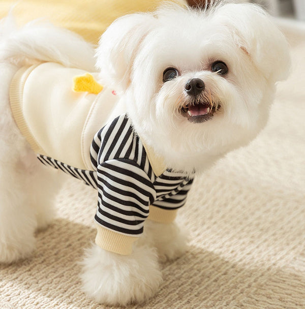 秋と冬のかわいい小さなペンギンのストライプのサスペンダー二本足の犬のトレーナー初秋の薄いベルベットのペットのテディ服