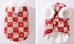 Autumn and winter dog small and medium-sized dog festive New Year plaid two-legged cotton coat warm thick pet clothes