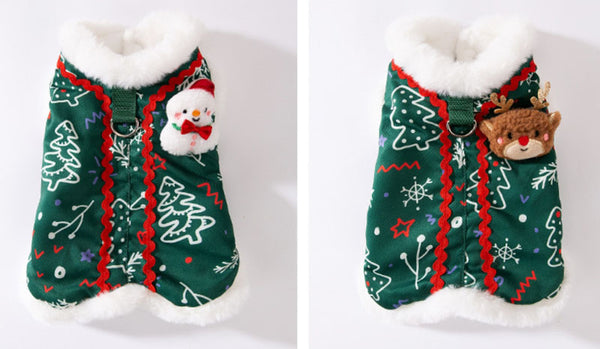 Cat autumn and winter Christmas elk vest little snowman cotton coat thick fleece pet cat clothes