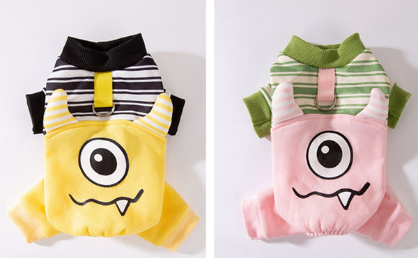 Autumn and winter big-eyed monster striped warm four-legged clothes cat pet clothes