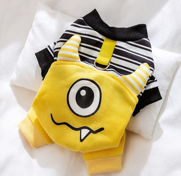 Autumn and winter big-eyed monster striped warm four-legged clothes cat pet clothes