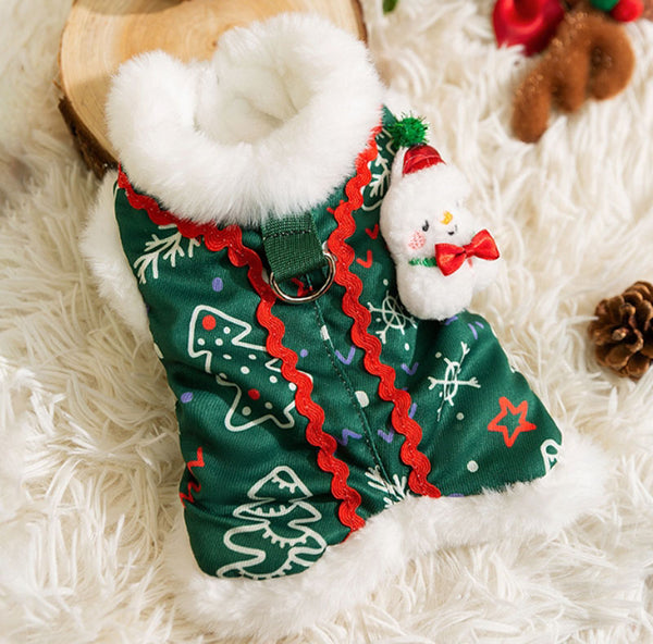 Cat autumn and winter Christmas elk vest little snowman cotton coat thick fleece pet cat clothes