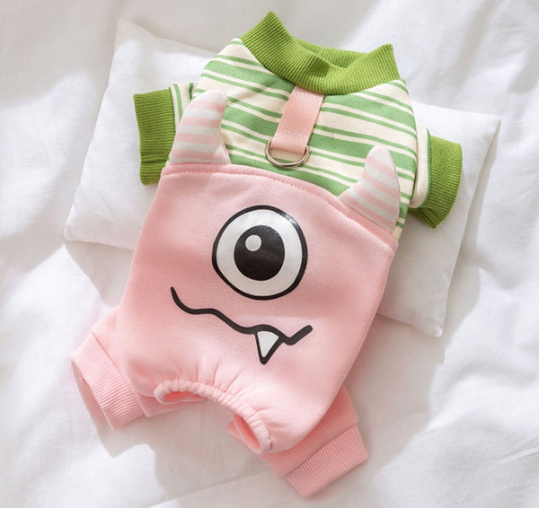 Autumn and winter big-eyed monster striped warm four-legged clothes cat pet clothes