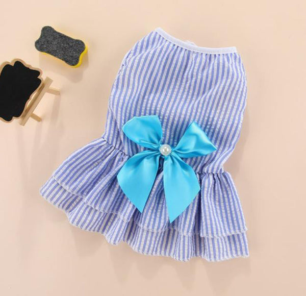 Vertical striped butterfly skirt pet cat dog spring and summer thin section Fadou Corgi Teddy Bomei Bichon clothes spring