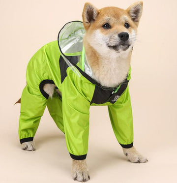 Dog four-legged transparent PU waterproof clothes pet all-inclusive hooded raincoat