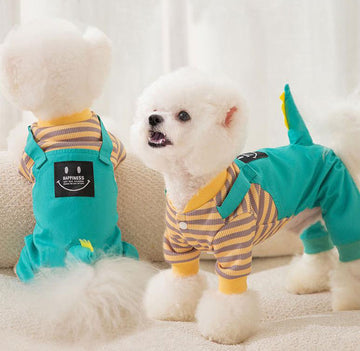 Autumn and winter thin striped dinosaur puppy dog striped four-legged overalls