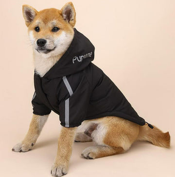 Autumn and winter dog clothing plus velvet padded jacket two-legged hooded raincoat reflective stripe cotton coat