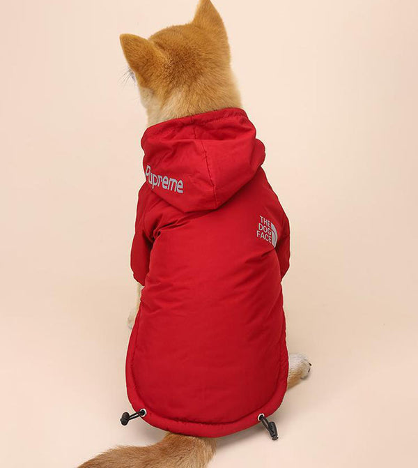 vêtements pour chiens d'automne et d'hiver plus veste épaississante en velours imperméable à capuche à deux jambes manteau en coton à rayures réfléchissantes