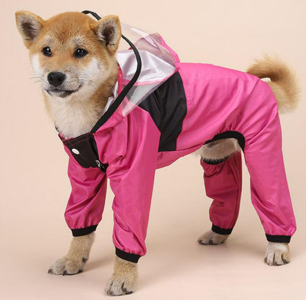 Dog four-legged transparent PU waterproof clothes pet all-inclusive hooded raincoat