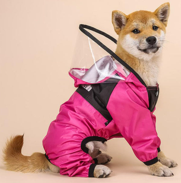 Dog four-legged transparent PU waterproof clothes pet all-inclusive hooded raincoat