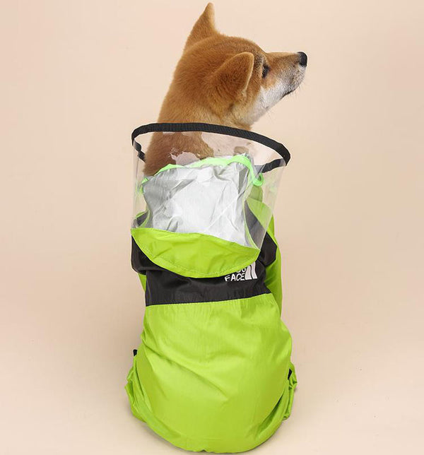 Dog four-legged transparent PU waterproof clothes pet all-inclusive hooded raincoat