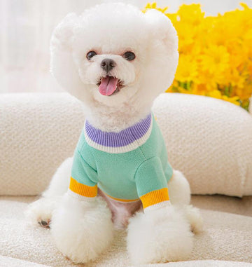 Autumn and winter fresh flower jacquard knitted cardigan puppy dog two-legged sweater