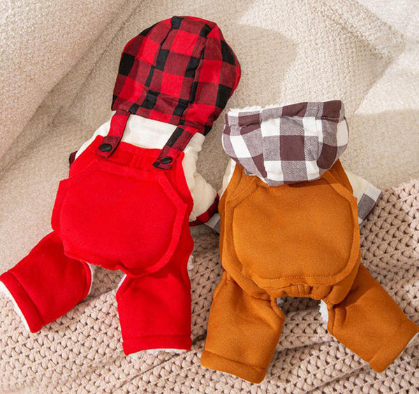 Autumn and winter dog plaid colorblock overalls four-legged clothes