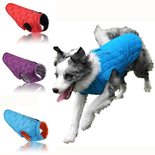 Autumn and winter pet waterproof clothes two-color plaid dog padded winter jacket