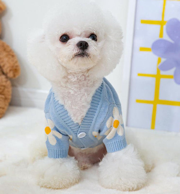 Autumn and winter fresh flower jacquard knitted cardigan puppy dog two-legged sweater